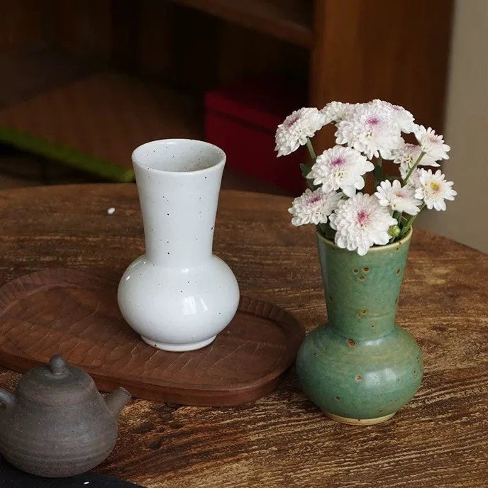 Handmade Ceramic Vase Emerald Green and white